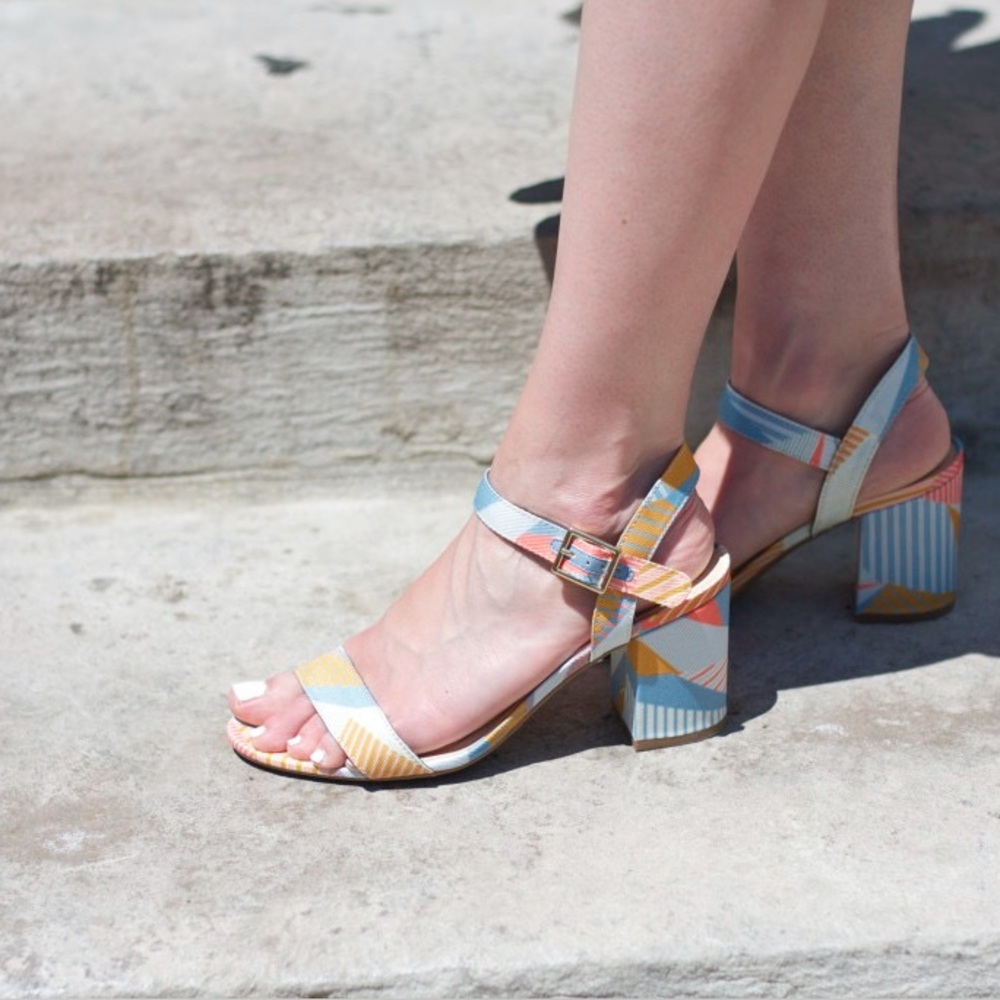 Circus NY by Sam Edelman Ashton Colorful Orange Blue Block Heels Sandal Shoes